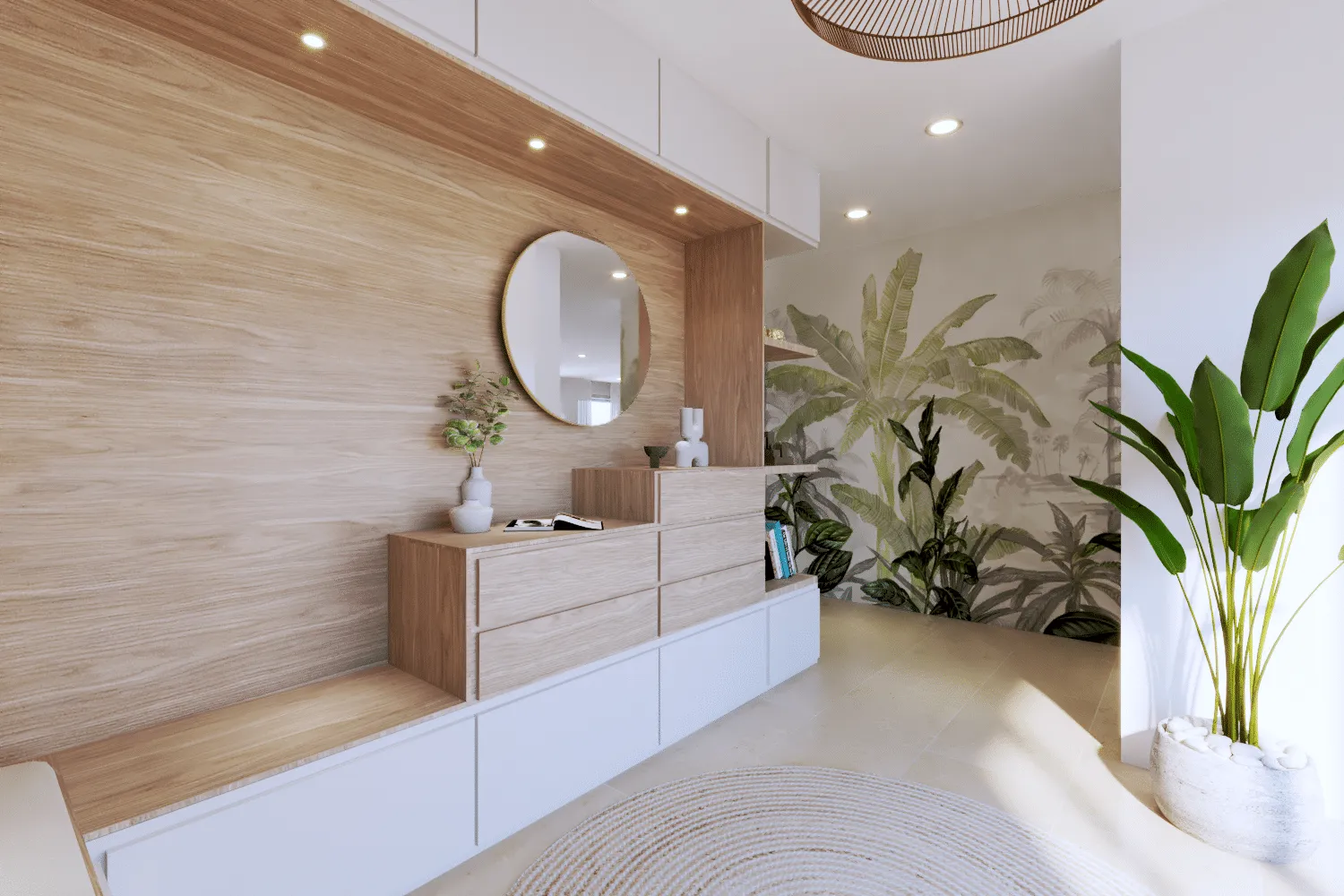 Pinecrest Forever Home foyer with wooden wall