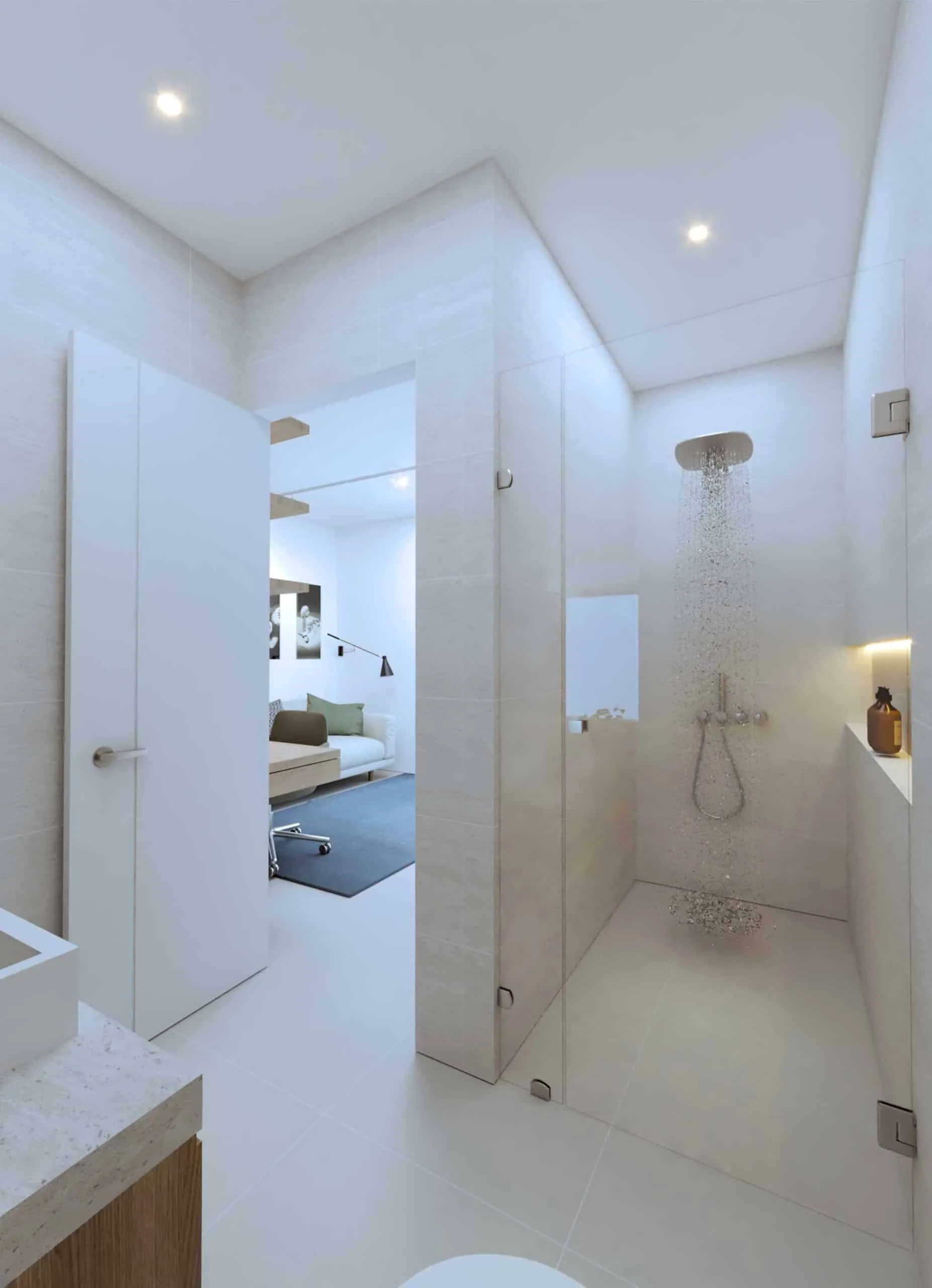 Rendering of the bathroom serving the adaptable modular room