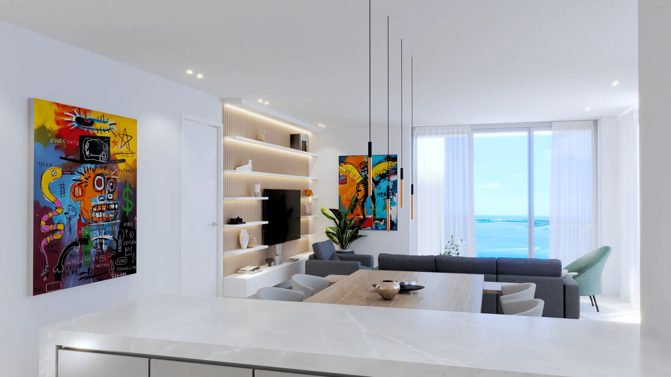 Rendering of the open space dining and lounging areas