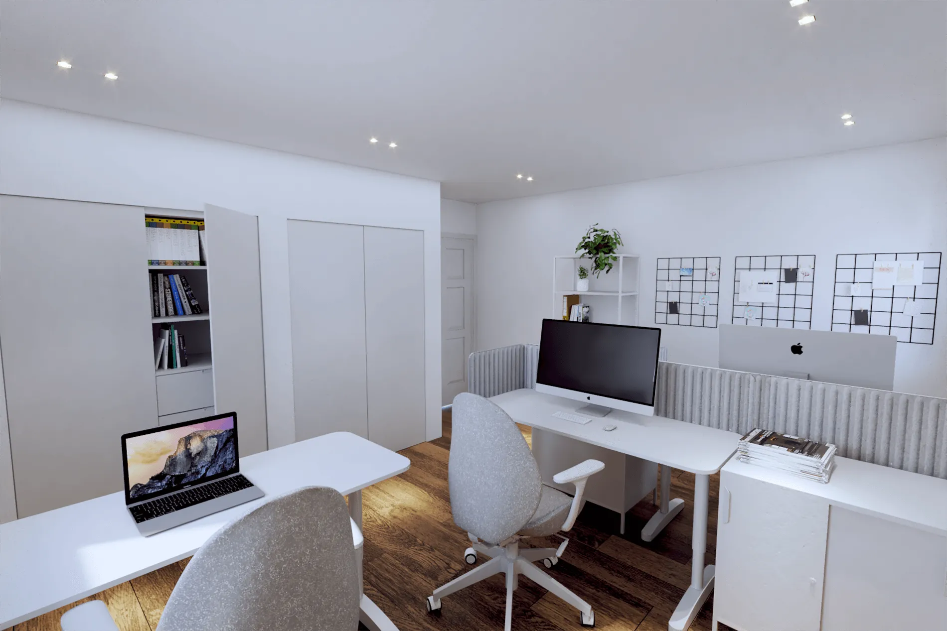 Modular Business Office - bedroom turned into a room with two work stations, designed by Beatrice Leupold