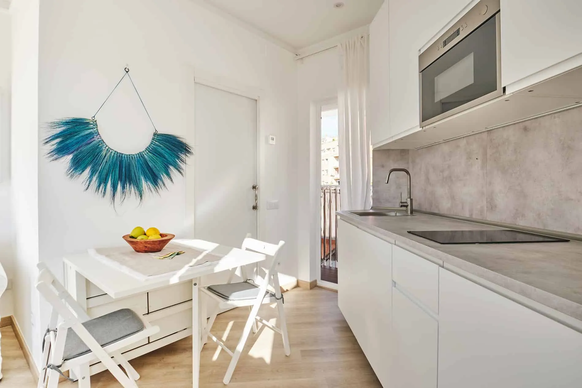 Barcelona roof studio - second floor studio, kitchen and dining area, designed by Beatrice Leupold