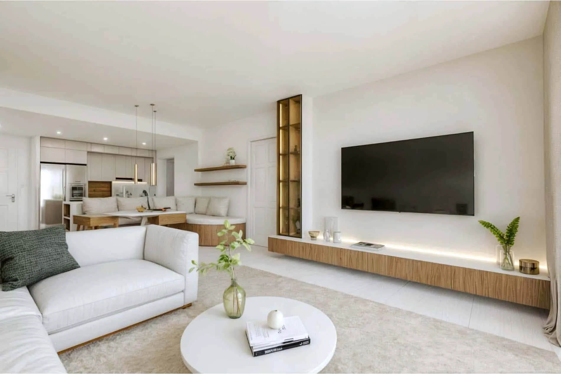 Second rendering of the living and dining view of the Coral Gables apartment