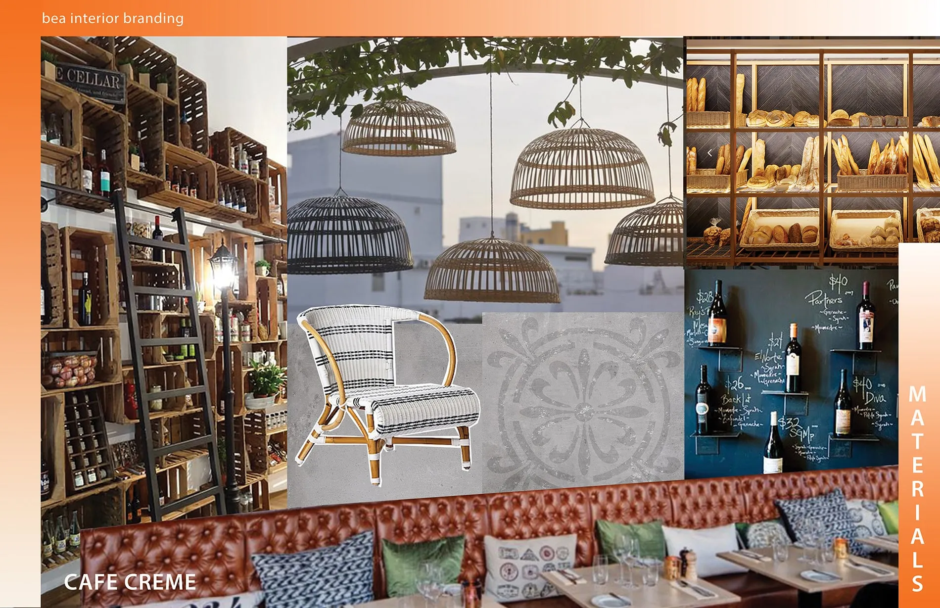 Café Crème Miami Restaurant - picture of a mood board for the restaurant with furniture, design by Beatrice Leupold